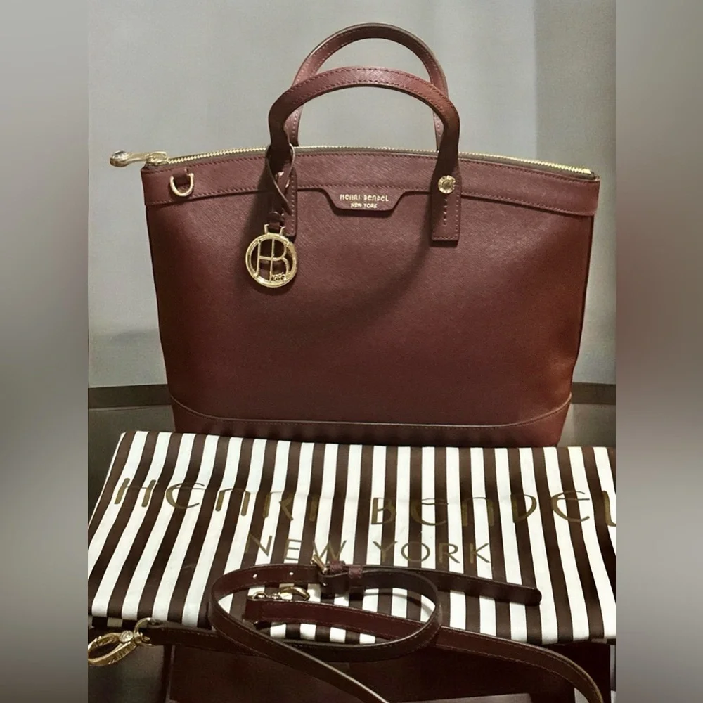 Henri Bendel NWOT Saffiano Leather Satchel & Crossbody - Burgundy + Dust Bag